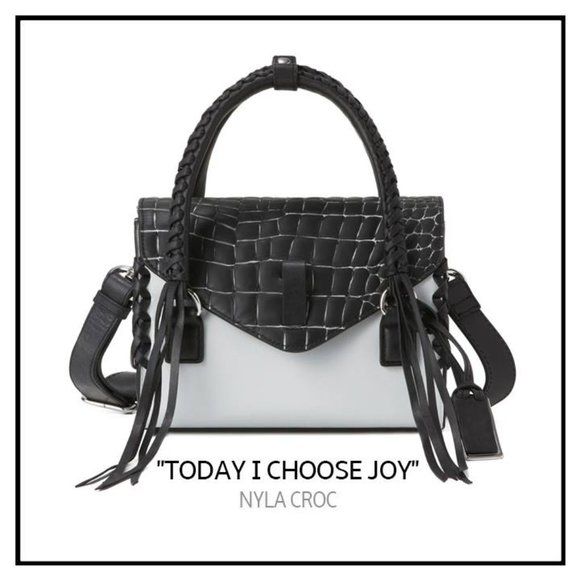 Joy Gryson Printed Croco Women's Black Nyla Satchel Bag - Picture 3 of 8